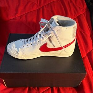 Nike Red and White High-Top Sneakers